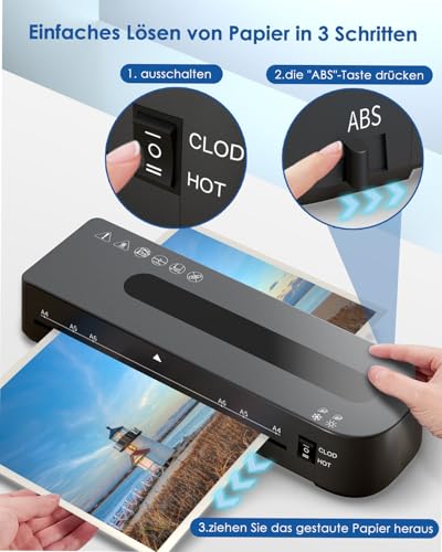 Laminiergerät A4 Laminiermaschine - 4 in 1 Laminiergerat mit 30 Laminierfolien für A4/A5/A6, Schnelles Aufwärmen, Heiß und Kalt Laminator Set mit Papierschneider, Eckrunde für Büro, Zuhause und Schule