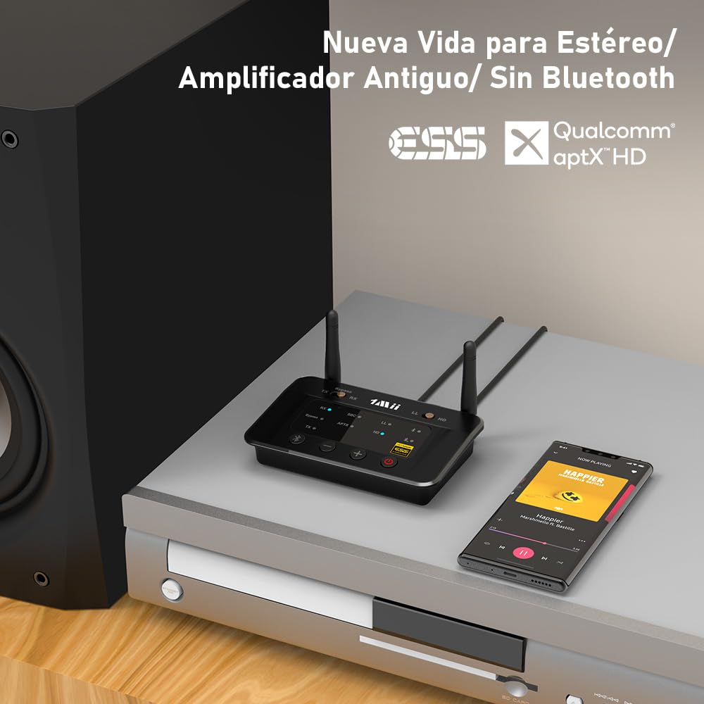 1Mii B03Pro Receptor Bluetooth HiFi, Transmisor Bluetooth 5.3 TV Adaptador Audio con Audiophile ESS DAC & aptX HD/Baja Latencia, Largo Alcance, Salida Entrada Óptica RCA AUX 3.5mm para Estéreo
