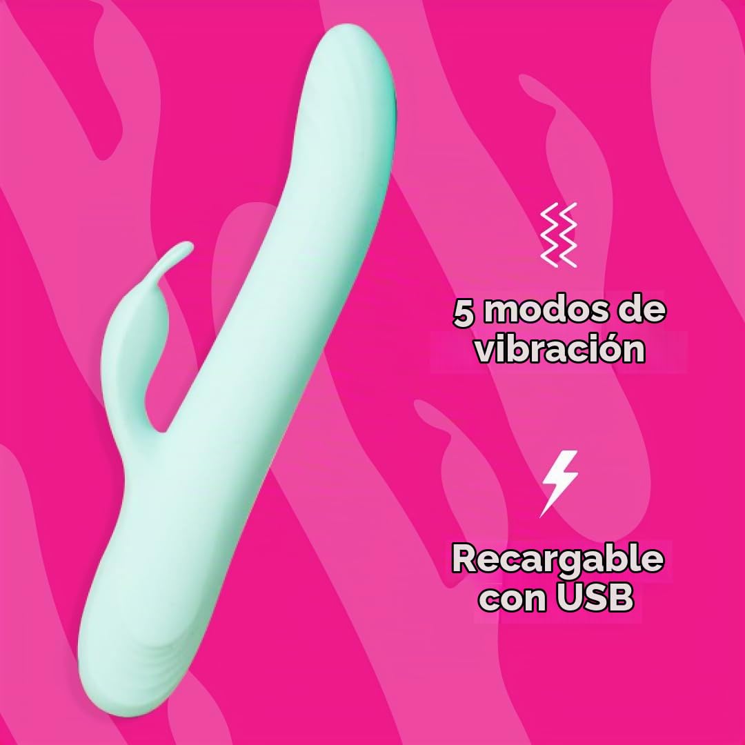 Control Be Playful Rabbit Juguetes Sexuales Vibrador de Conejito con Balanceo, Consolador y Estimulador del Clítoris, 5 Modalidades, USB Recargable