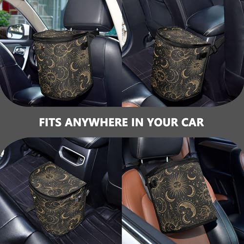 Image of MNSRUU Car Trash Can with Lid, Retro Sun and Moon Car Trash Bag Hanging Organizers and Storage for Front Back Seat, Leak-Proof Trash Bin