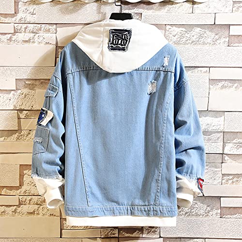 Babyhealthy FBAZW-FQ21160-LIGHT BLUE-M Men Denim Jacket With Hood Casual Button Down Jean Trucker Jacket Hoodies thumb #1