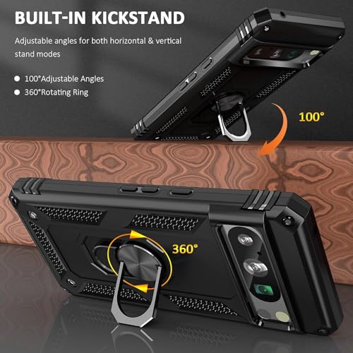 Image of Realcase Google Pixel 8 Pro Back Cover Case | Heavy Duty Dual Layer Hybrid Shock Proof Armor Defender Ring Case Back Cover For Google Pixel 8 Pro 5G (Black) - Polycarbonate