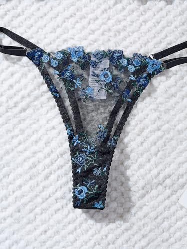 Image of Sexy Floral Embroidered Flower Mesh Underwire Push Up Lingerie Set