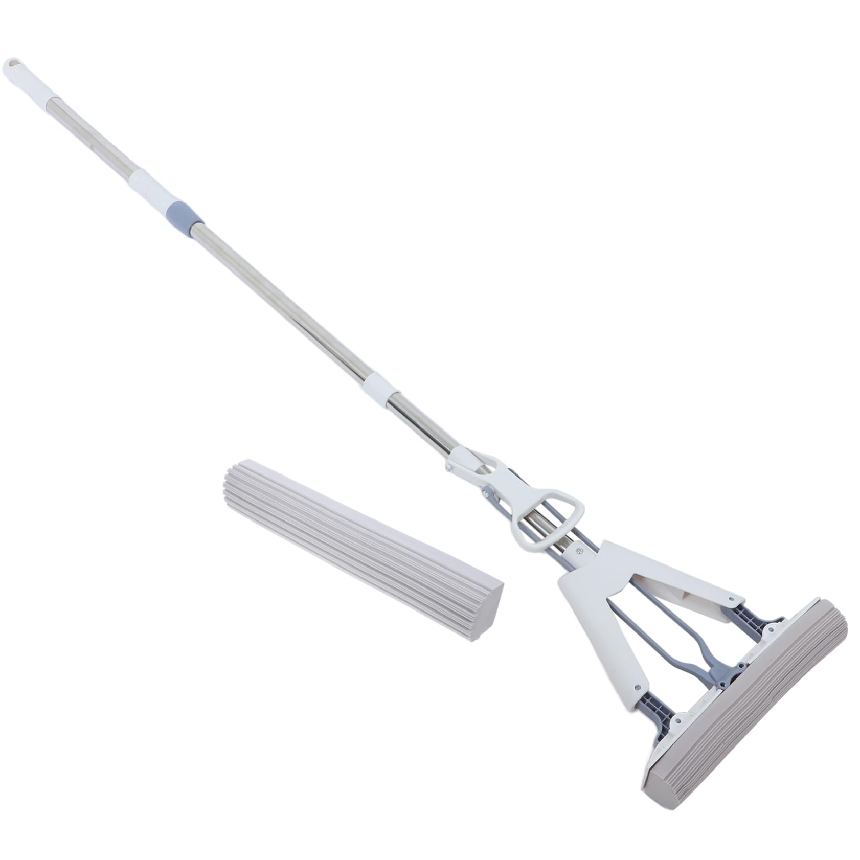 Fregona de Esponja Plegable de 28cm Blanco para Limpieza Doméstica | Acero Inoxidable, Abs y Collodion, Uso en Mármol y Azulejos, Recambio Sencillo de Cabezal