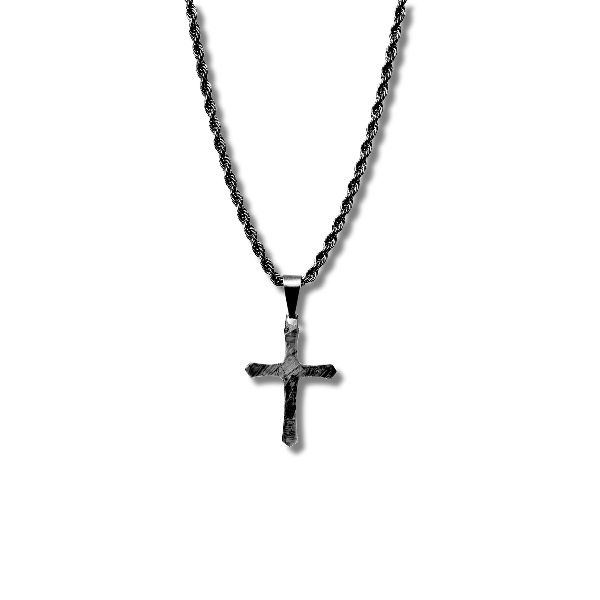 Catena con ciondolo a croce in fibra di carbonio | Catena nera in acciaio inossidabile | Collana da uomo nobile | Crocifisso in carbonio | Gioielli da uomo | Cross Carbon