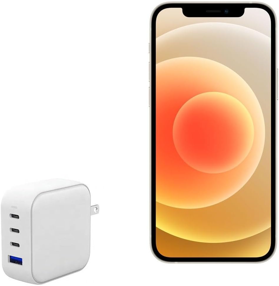 BoxWave Charger Compatible with Apple iPhone 12 mini - PD miniCube (100W), 100W 3 PD Port Wall Charger International - Winter White