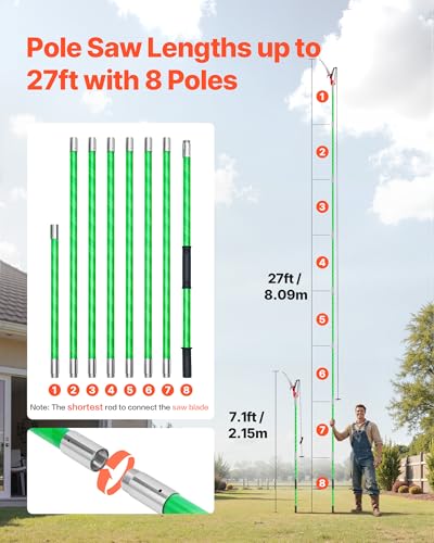 VEVOR Manual Pole Saw, 3.87-27 ft Extendable