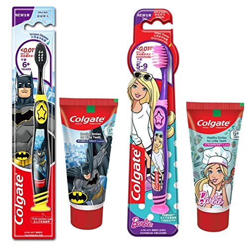 Colgate Kids Anti cavity extra Soft Tongue Cleaner Toothbrush Batman + Barbie & Anticavity Batman + Barbie Toothpaste For Kids - 80g + 80g (Bubble Fruit Flavour) Soft - 1 pc (Free Usb Led)-image-8