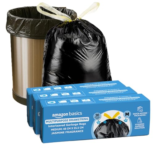Amazon Basics Multipurpose Drawstring Garbage Bags | Medium | 120...
