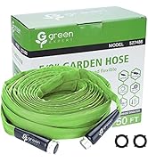 Green Expert Flat Garden Hose Water Hose 5/8" ID Lightweight with 3/4" GHT Metal Adapters Easy to...