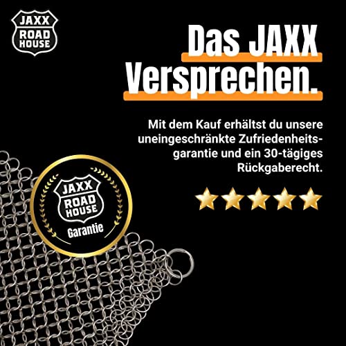 JAXX ROADHOUSE Topfreiniger Edelstahl aus Softmesh für Töpfe, Grill und Hände | Ringreiniger Dutch Oven | Spülmaschinengeeignet | Flexibler Gusseisen Reiniger | Langlebige Gusseisen Pflege