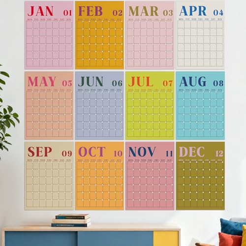 Gueevin 2026 Reusable Wall Calendar Undated Large Monthly Dry Erase Erasable Calendar Big 16 x 12 Inches for Wall Annual Blank Planner 12 Month No Year Planning Office Home(Fresh Macaron)