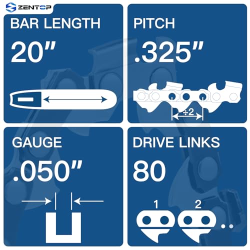 Image of 20 Inch Chainsaw Chain, .325 inch Pitch .050 inch Gauge 80 Drive Links, Germany Steel Anti-Kickback Replacement for Husqvarna 450, 450 Rancher, 545, 3-Pack