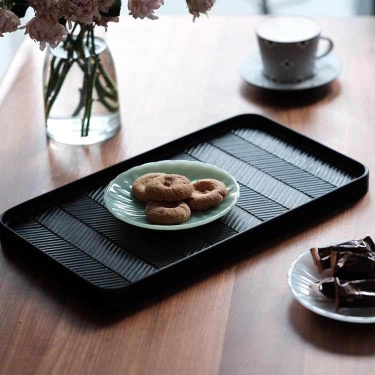 eexbz Tray Cherry Wood Black Lacquer Tray Japanese Handmade Wooden Dining Tray Hand Carved Tray Home Kitchen Dining Tray Serving Trays