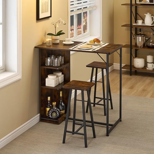 IDEALHOUSE 3-Piece Bar Table Set with 2 Stools, Industrial Dining Table with 3-Tier Storage Shelves, Wooden Counter Height Dining Table Set for Small Space, Kitchen, Dining Room, Retro by IDEALHOUSE - Image 5