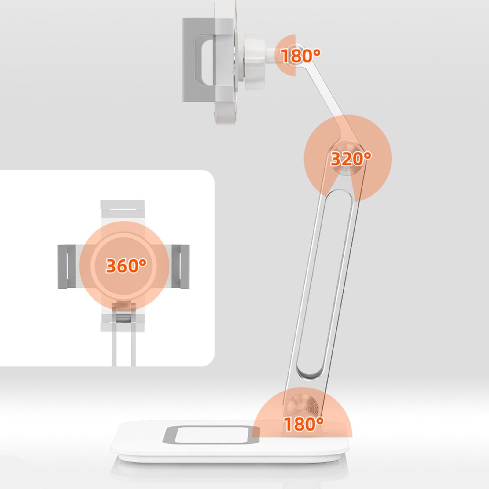 Soporte de teléfono plegable, soporte de mesa con abrazadera de silicona antideslizante, construcción de metal estable para tabletas de hasta 12.9 pulgadas, tableta E ajustable