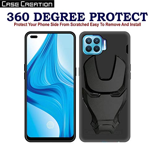 Image of COVERLY Official 3D Smooth Feel Avengers Logo Mask Soft Rugged Grip Silicone Iron Man Engraved Cartoon Movie Engraved Silicone Rubber Matte Back Cover for Oppo F17 / F17Pro -HD Avenger Black