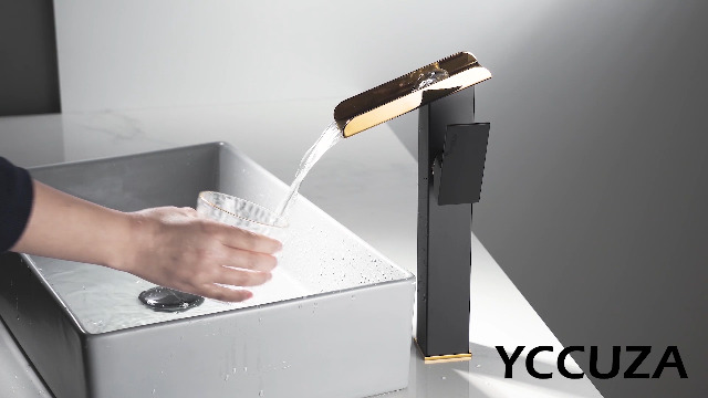 Grifo Dorado Para Lavabo De Baño, Cascada, Un Solo Agujero