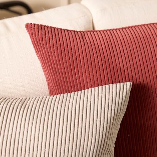 Image of Encasa XO Corduroy Cushion Covers, Boho Pillow Covers, No Inserts Brown