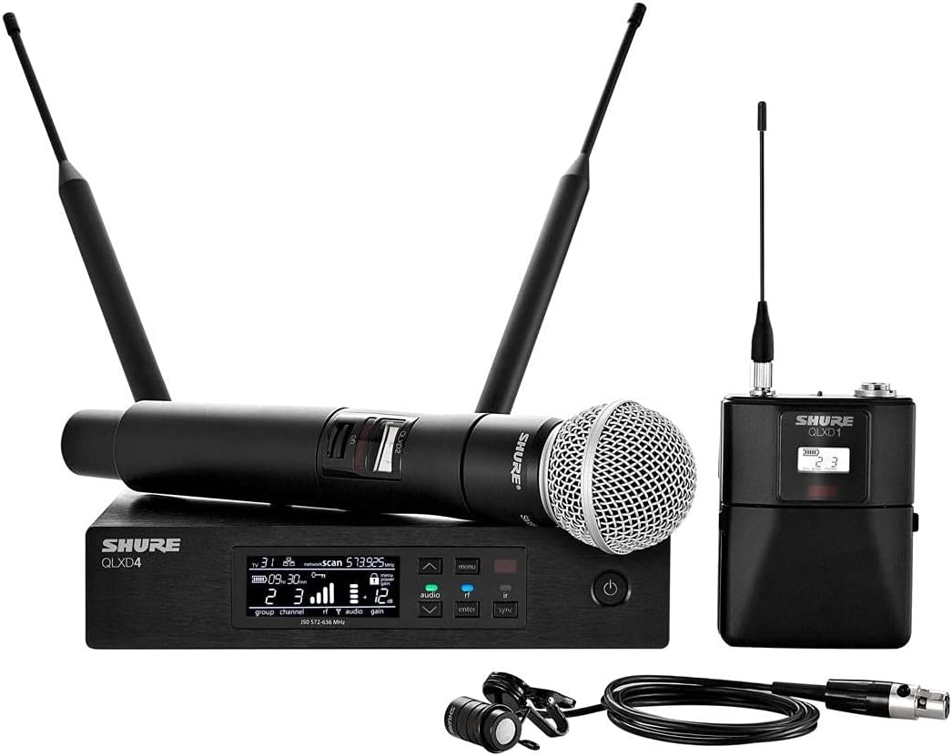 Shure QLXD124/85 Dual Channel Wireless Microphone System with SM58 Handheld and WL185 Lavalier Mics