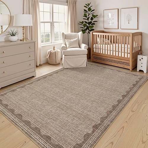 CAROMIO Modern Area Rugs Living Room 120x170cm Brown Washable Scalloped