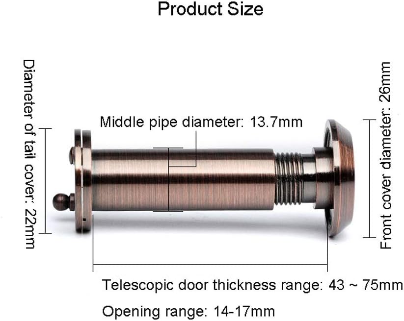 ARCH Copper Peephole HD Optical Wide-Angle Door Camera Anti-Theft Door Cat Eye Anti-pry Glass Lens with Cover Home Security System (Color : 43-75mm)