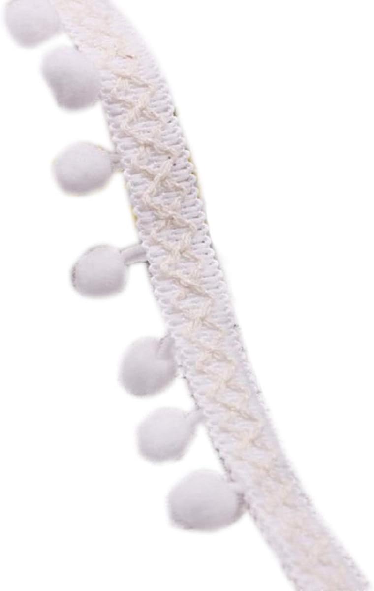 Yalulu 20 Yards Embroidered Trim Ribbon Pompoms Trim Fringe Ribbon Pom Pom Crafts Tassel Lace DIY Sewing Accessories Supplies (Light Blue)