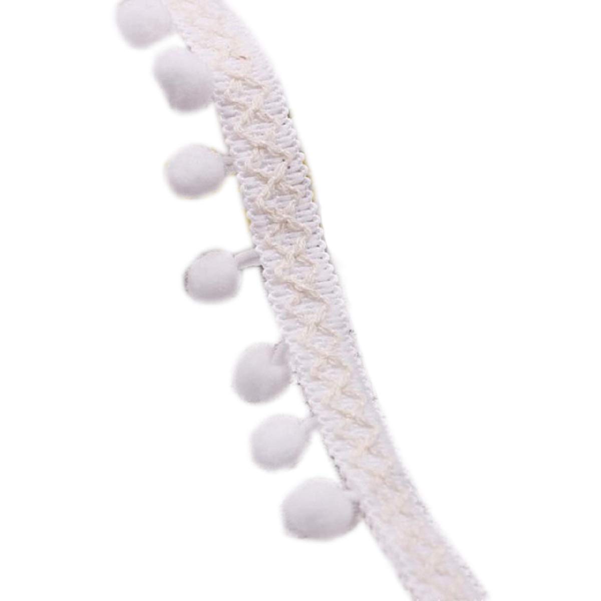 Yalulu 20 Yards Lace Ribbon Sewing Accessories Pom Pom Tassel Pompoms Trim Ball Fringe Embroidery Apparel Lace Fabric DIY Craft Sewing (White)