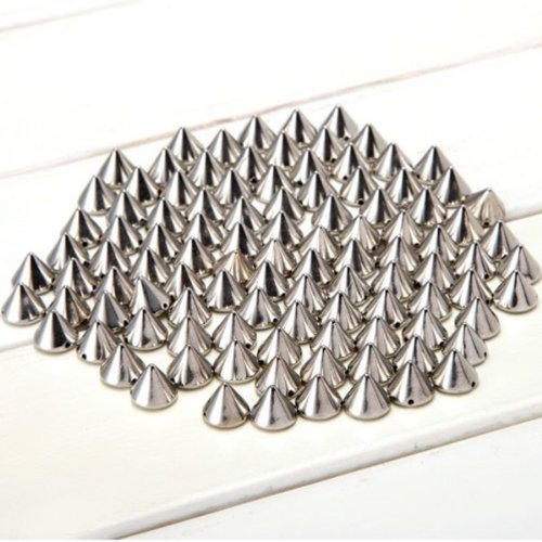 Paradise Kiss Approx 100pcs 10mm Silver Acrylic Bullet Spike Cone Studs, Beads, Sew On, Glue On, Stick On, DIY Garments, Bags 