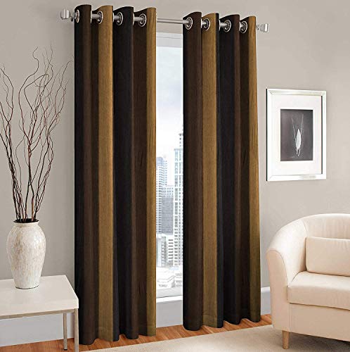 Image of Polyester Blend Long Crush Eyelet Door 7 ft Curtains (Brown) Set of 2