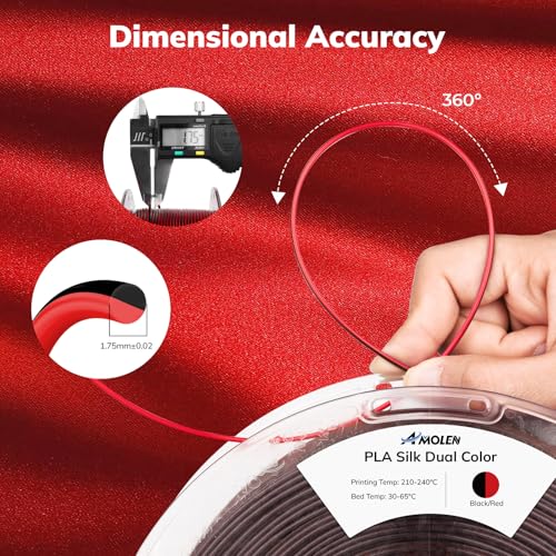 Image of AMOLEN Silk PLA 3D Printer Filament Bundle, Shiny Dual Color PLA Filament 1.75mm Pack, Color Change PLA 3D Printing Filament for Most FDM 3D Printer, Black Series 200g X 4 Spools