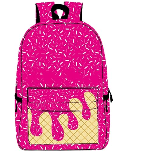 Ice cream drip backpack, cute one shoulder, large capacity, suitable for men's and women's travel, hiking, and camping (Rose Red)