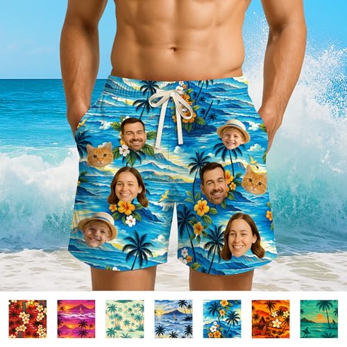 Custom Hawaiian Shorts for Men with Photo, Custom Face Swim Trunks, Personalized Swim Trunks for Men4