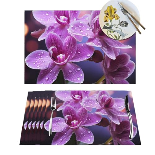 Lot de 6 sets de table en vinyle violet au motif floral chic - 2