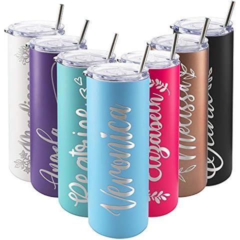 Personalized Skinny Tumblers with Lid, Gifts for Her 20 oz Sky Blue, 12 Designs | Custom Engraved Tumbler w Name - Personalized Cups - Gifts for Women, Double-Walled Stainless Steel Cover