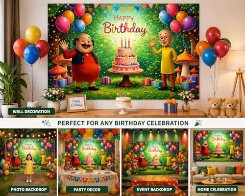 Image of Happy Birthday Theme Backdrop Banner (Fabric) 3x5 ft - Digital Print Cloth Background, Reusable Birthday Party Wall Decoration for Girls, Photo Booth & Stage Decor