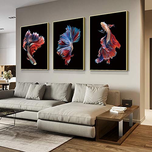 Toile d'art murale poisson rouge et bleu impressions canvas premium 50x70cm KEBIA