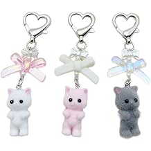 Cat Keychain Cute Cat Keychain Fuzzy Kitty Cat Key Ring Y2k Bow Heart Pendant Bag Charm for Women Girls 3pcs