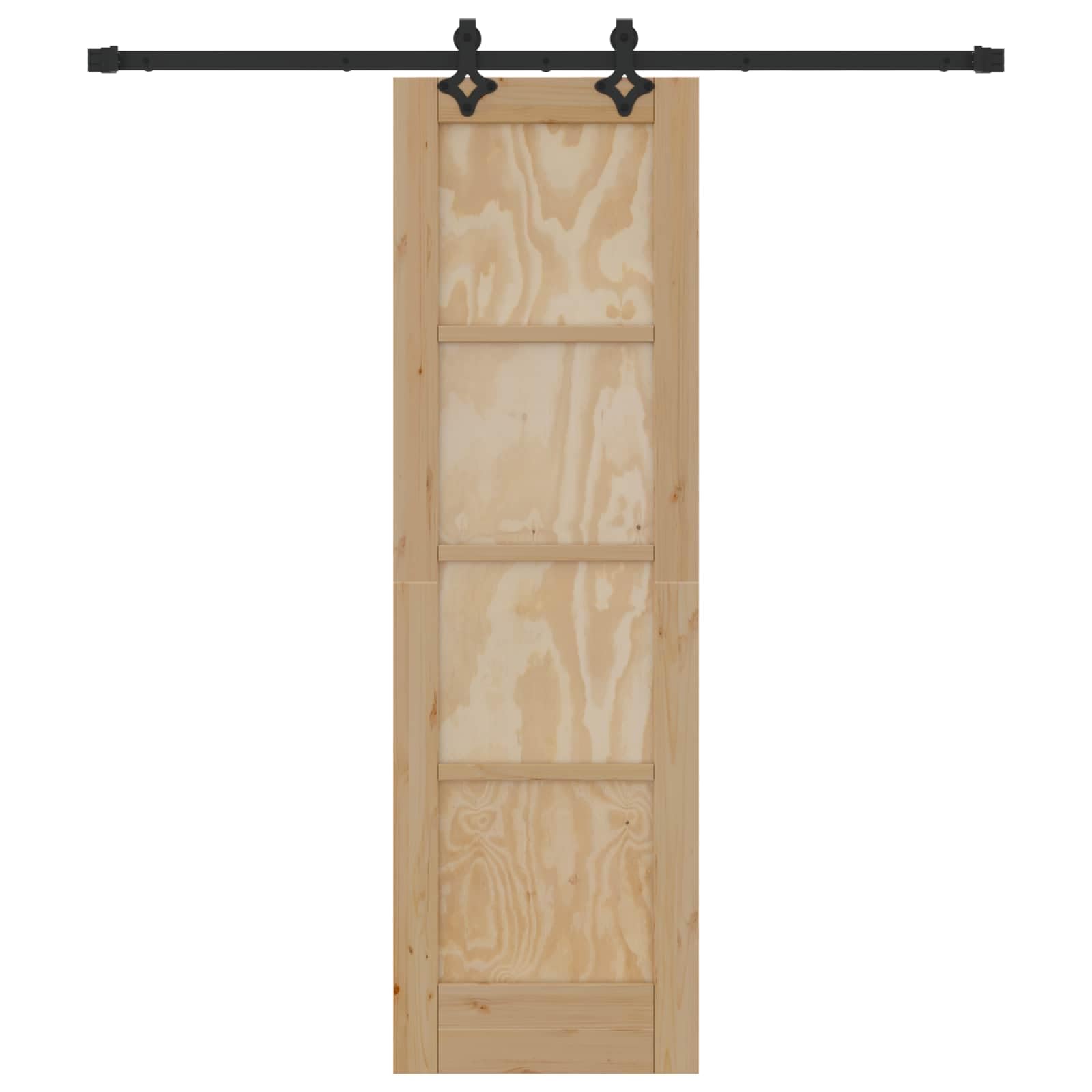 Mangloder - Porta scorrevole in legno di pino massiccio naturale e nero, 61 x 198,5 cm, con binario scorrevole in acciaio verniciato a polvere, salvaspazio, per interni, con meccanismo scorrevole