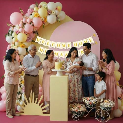 Image of Party Propz Welcome Baby Girl Decoration Kit - 32 Pcs Welcome Home Mumma & Baby Banner Set with Pastel Balloons, Naming Ceremony Decoration Kit (Cardstock, Latex)