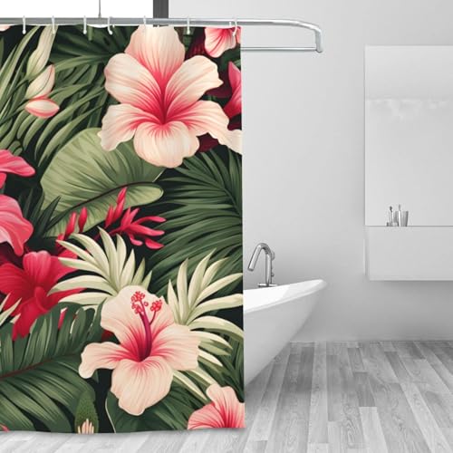 Rideau de douche fleurs roses 183x183cm imperméable avec crochets - 3