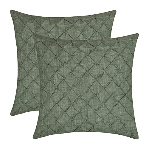 The White Petals Sage Green Bed Sham Covers - Faux Linen, Textured, Luxurious, Elegant & Decorative (Pinch Pleat, 26x26 inch, Pack of 2)