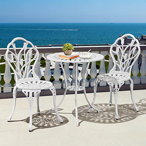 Yaheetech 3tlg Bistro-Set Balkonset Gartenset Essgruppe Sitzgruppe Gartentisch mit 2 Stühlen, Weiß