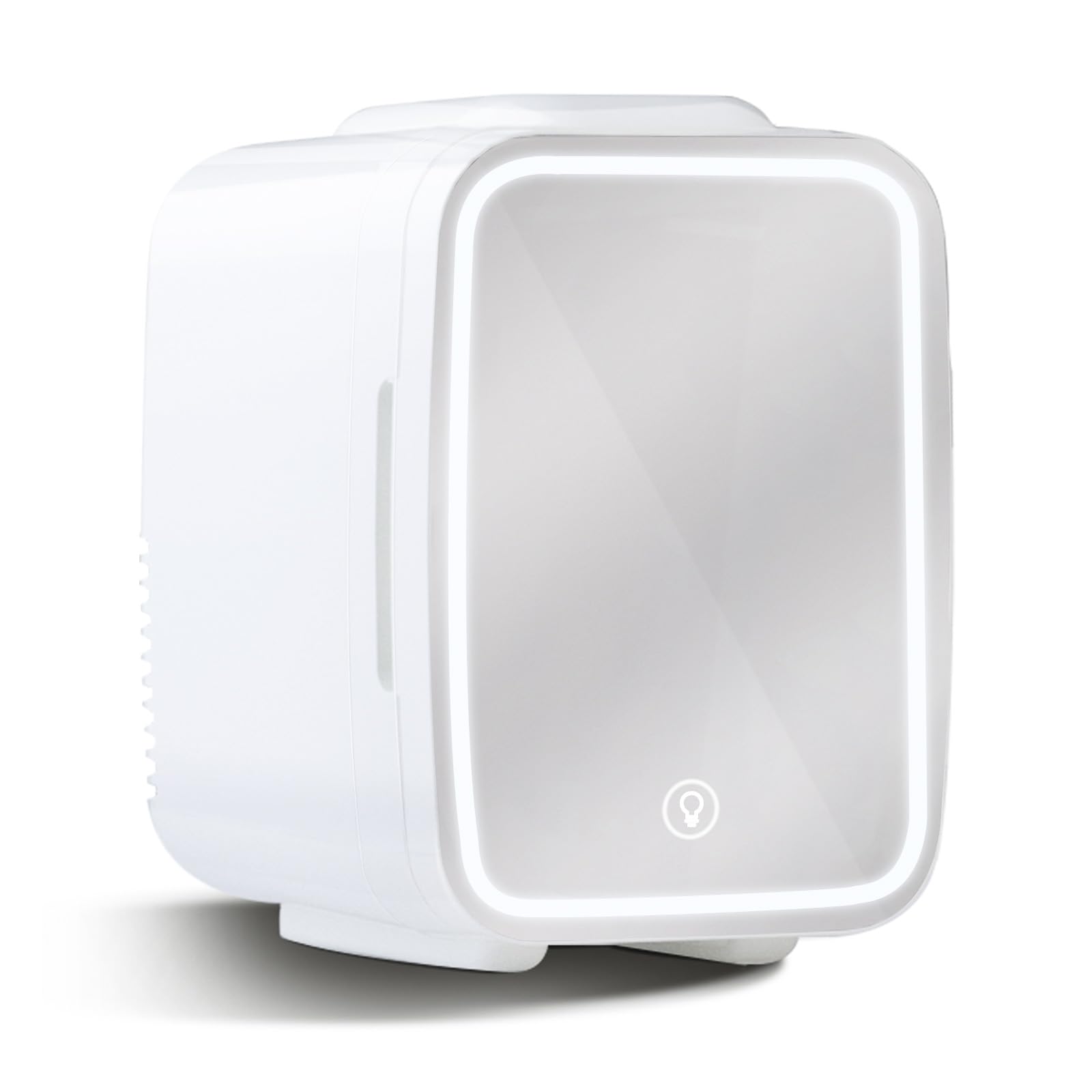 YASHE Mini Nevera para Dormitorio, Skincare Nevera con Espejo LED, Pequeña Nevera de 4L Portátil, Calentador y Enfriador Termoeléctrico 220V AC / 12V DC para Coche, Oficina, Dormitorio (blanca)