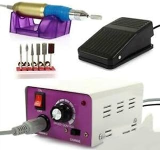 جهاز مانيكير كهربائي احترافي، مع ٦ رؤوس تلميع، بدواسة قدم، أبيض وأرجواني