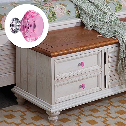 QINGHEC 6 Pcs Pale Pink Crystal Drawer Knobs, Diamond Door Knobs, Glass Cupboard Handles, Pink Wardrobe Knobs with Screw - Image 3