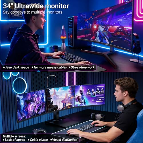 Image of 34 Inch Curved Monitor 180Hz, UWQHD 3440x1440p Ultrawide Gaming Monitor 1500R with Speaker, PIP /PBP, 4000:1 Contrast, sRGB126%, HDR, FreeSync & G-SYNC, 1ms(MPRT), HDMI /DP Port, Adjustable Stand, VESA