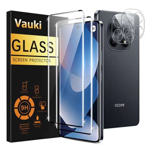 Vauki Verre Trempé pour Xiaomi Redmi Note 15 4G Protection D'écran Film avec Caméra Arrière Protecteur,Dureté 9H Vitre écran,Anti Rayures Sans Bulless HD Transparent Haute Sensibilité,[2+2Pièces]