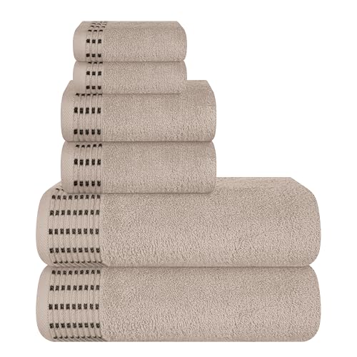 MALLONI Home Ultra-weiches 6er-Pack Baumwoll-Handtuch-Set, enthält 2 übergroße Badetücher 70 x 140 cm, 2 Handtücher 40 x 60 cm und 2 Waschbetten 30 x 30 cm, Bräunen