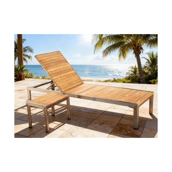 ALEOS Designer Sonnenliege Teak & Edelstahl mit Tisch